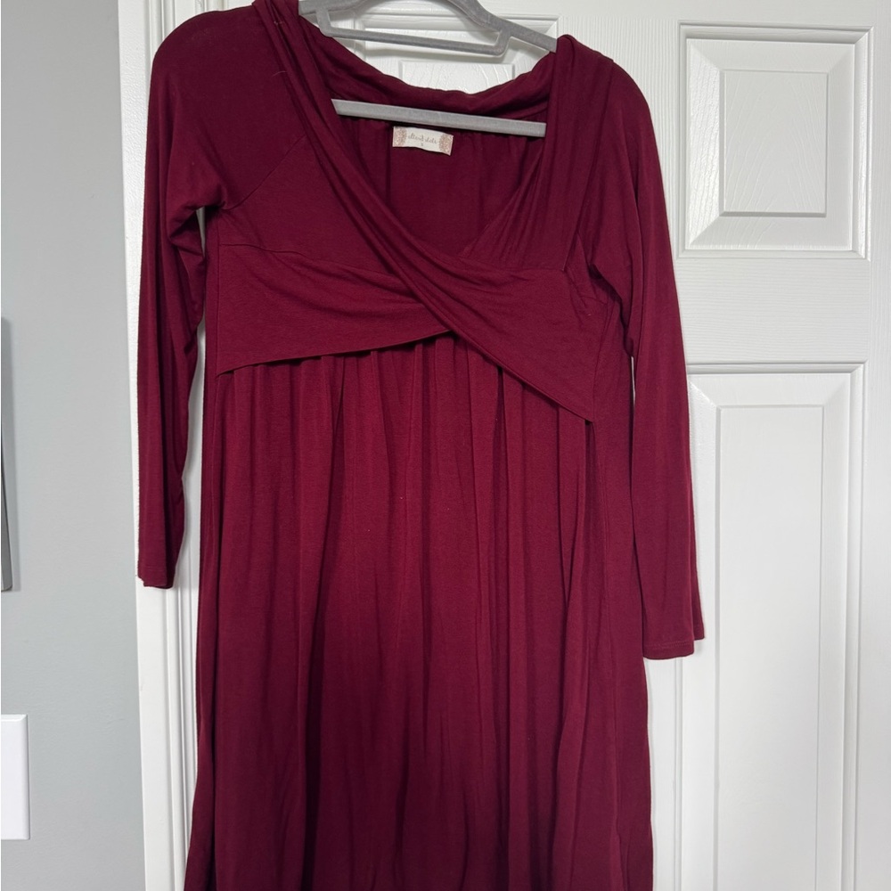 Altar’d State Women's Burgundy Long Sleeve Wrap-Style Dress